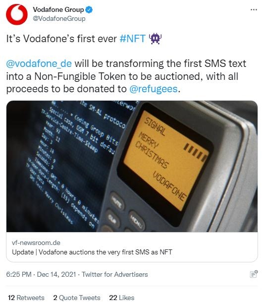 英國沃達(dá)豐公司也表示，計(jì)劃將拍賣所得全部捐贈(zèng)給聯(lián)合國難民署，以支持那些被迫逃離家園的人。(圖片來源：英國沃達(dá)豐公司社交媒體截圖)