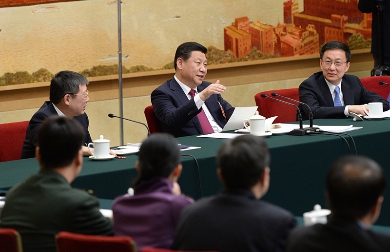 2014年3月習(xí)近平總書記參加十二屆全國人大二次會議上海代表團的審議。