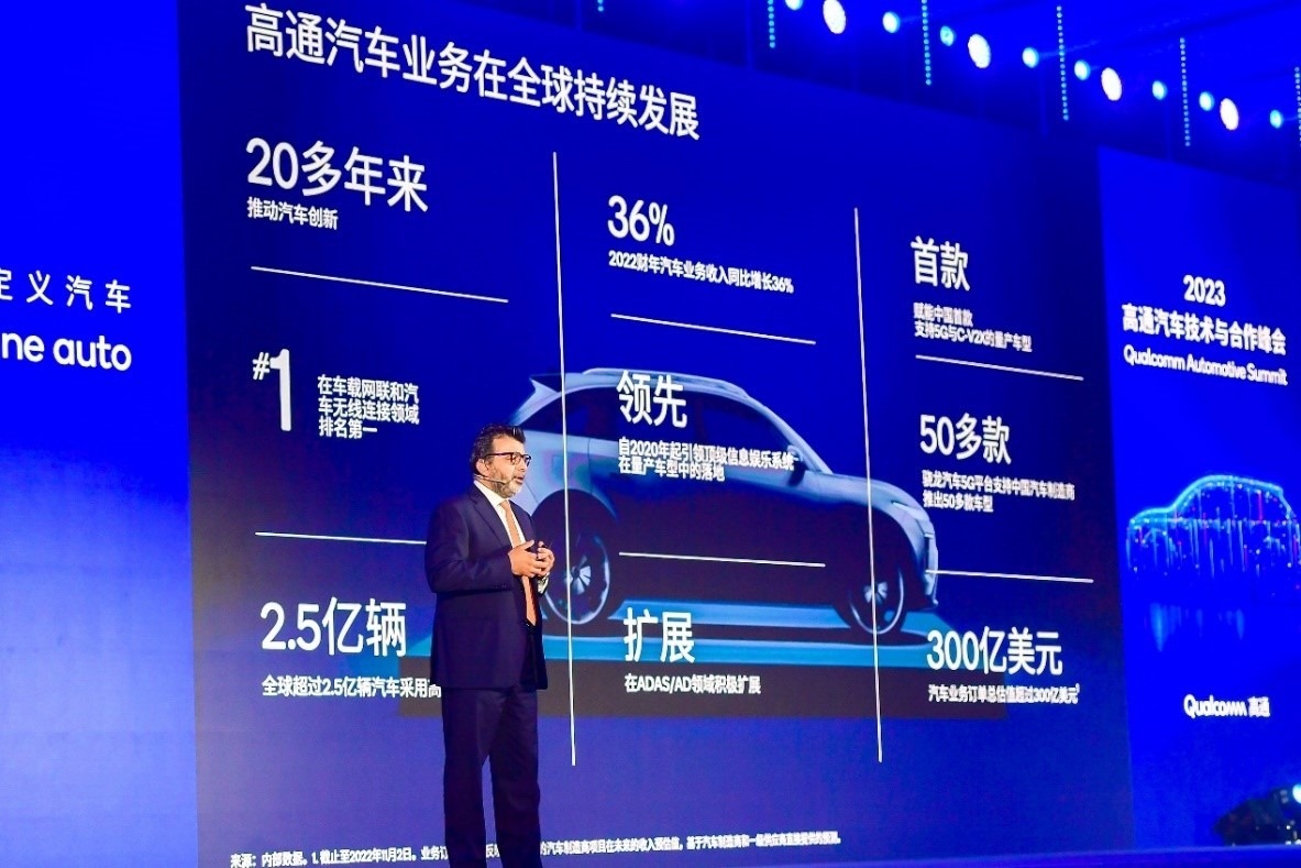 高通技術(shù)公司高級(jí)副總裁兼汽車業(yè)務(wù)總經(jīng)理Nakul Duggal發(fā)表主題演講。（受訪者供圖）