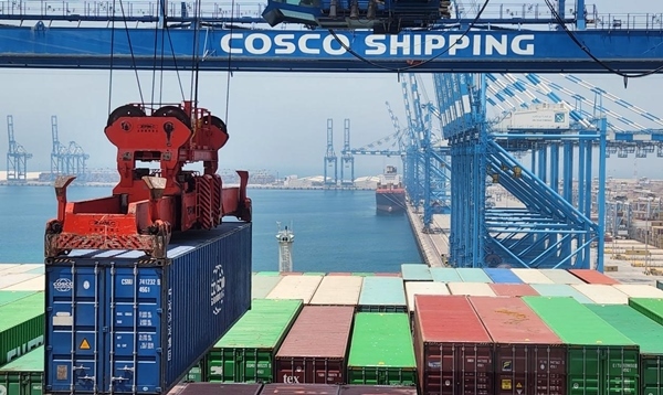 圖為“東方西班牙”輪在裝載貨物。人民網(wǎng)記者 管克江 攝