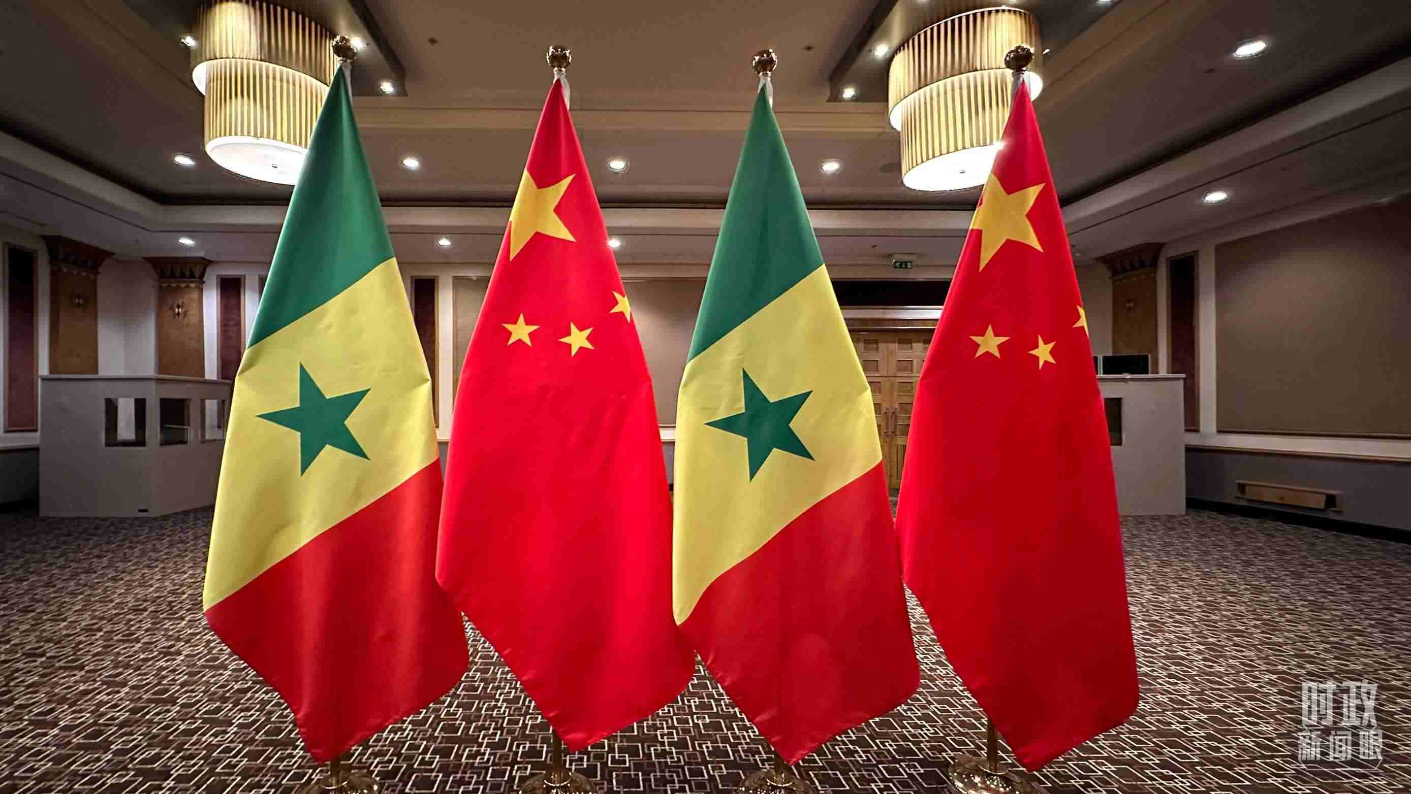 △會見現(xiàn)場的中塞兩國國旗。（總臺央視記者盧心雨拍攝）