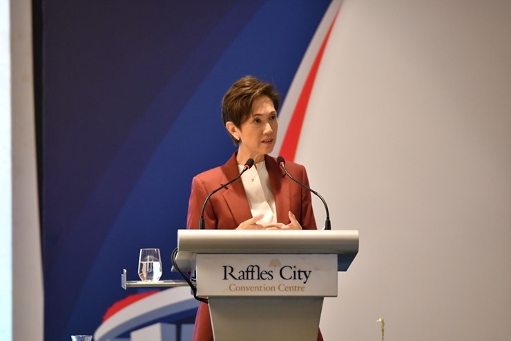 新加坡通訊及新聞部長(zhǎng)兼內(nèi)政部第二部長(zhǎng)楊莉明。新加坡南洋理工大學(xué)供圖