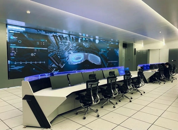 杭州奧體中心游泳館內(nèi)智慧可視化平臺。 圖片來源：場館建設(shè)方