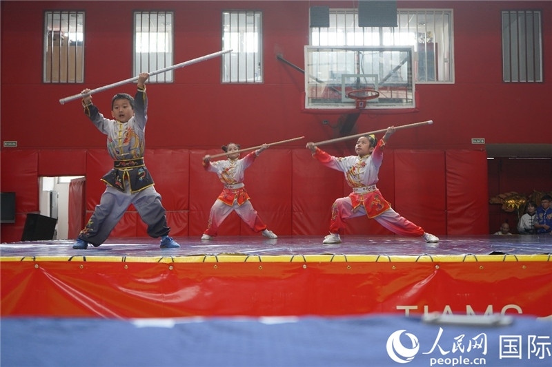 圖為開幕式現(xiàn)場兒童武術表演。人民網記者 許放攝