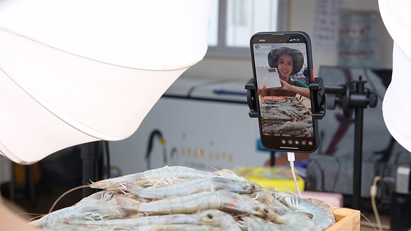 江蘇連云港，村民進行直播銷售。范堯攝