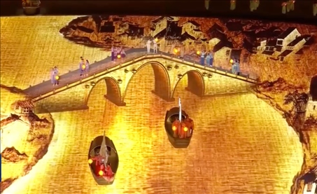 △9月23日，杭州第19屆亞洲運動會開幕式現(xiàn)場的拱宸橋形象。