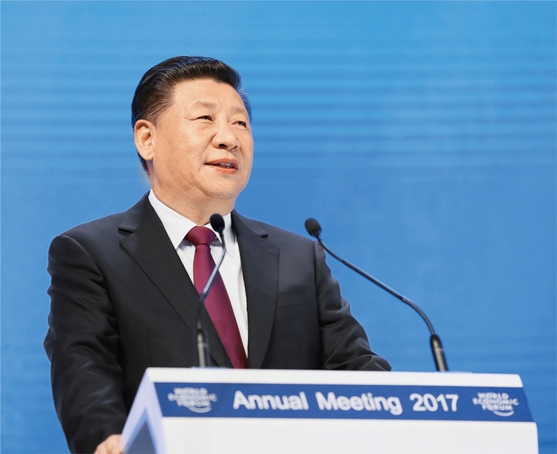 2017年1月17日，習(xí)近平主席在瑞士達(dá)沃斯國(guó)際會(huì)議中心出席世界經(jīng)濟(jì)論壇2017年年會(huì)開幕式，并發(fā)表題為《共擔(dān)時(shí)代責(zé)任 共促全球發(fā)展》的主旨演講。