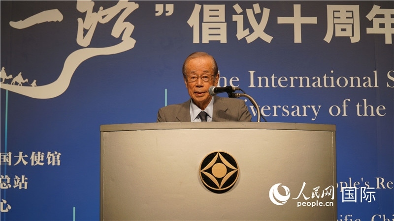 日本前首相福田康夫致辭。人民網(wǎng) 蔣曉辰攝