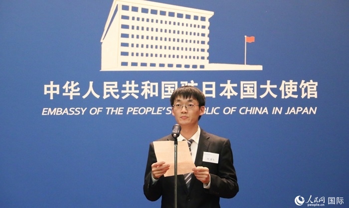 獲獎(jiǎng)學(xué)生代表、大阪大學(xué)博士生劉亞飛發(fā)表感言。人民網(wǎng) 許可攝