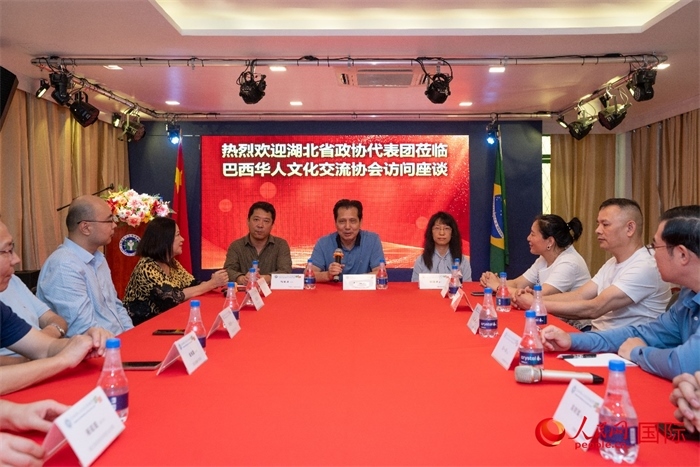 湖北省政協(xié)經(jīng)濟委員會主任王兆民（中）在座談會上致辭。 人民網(wǎng)記者 陳海琪攝