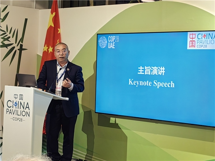 晶澳太陽(yáng)能科技股份有限公司高級(jí)副總裁孫廣彬發(fā)言。COP28中國(guó)角供圖