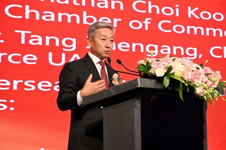 中國(guó)駐阿聯(lián)酋大使張益明致辭。阿聯(lián)酋中華工商總會(huì)供圖