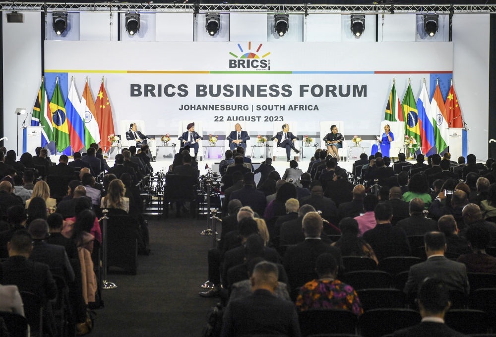 這是2023年8月22日在南非約翰內斯堡拍攝的金磚國家工商論壇現場。新華社記者 李亞輝 攝