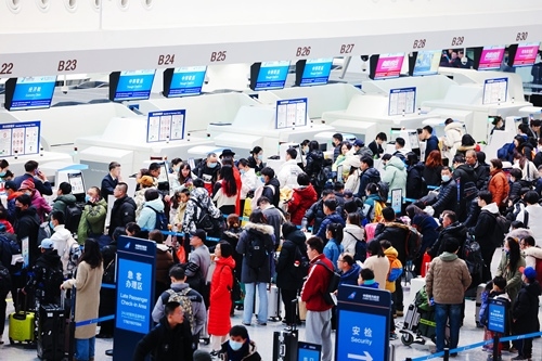 2024年春運首日，大興機場預計保障進出港旅客13.59萬人次。大興機場供圖