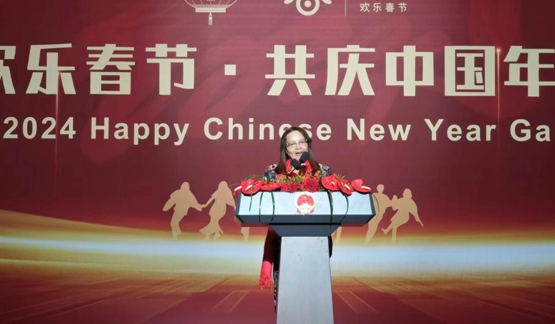 南非旅游部長德利萊女士致辭。中國駐南非大使館供圖