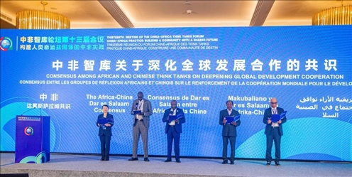 《中非智庫關(guān)于深化全球發(fā)展合作的共識》（又稱“中非達(dá)累斯薩拉姆共識”）發(fā)布。浙江師范大學(xué)非洲研究院供圖