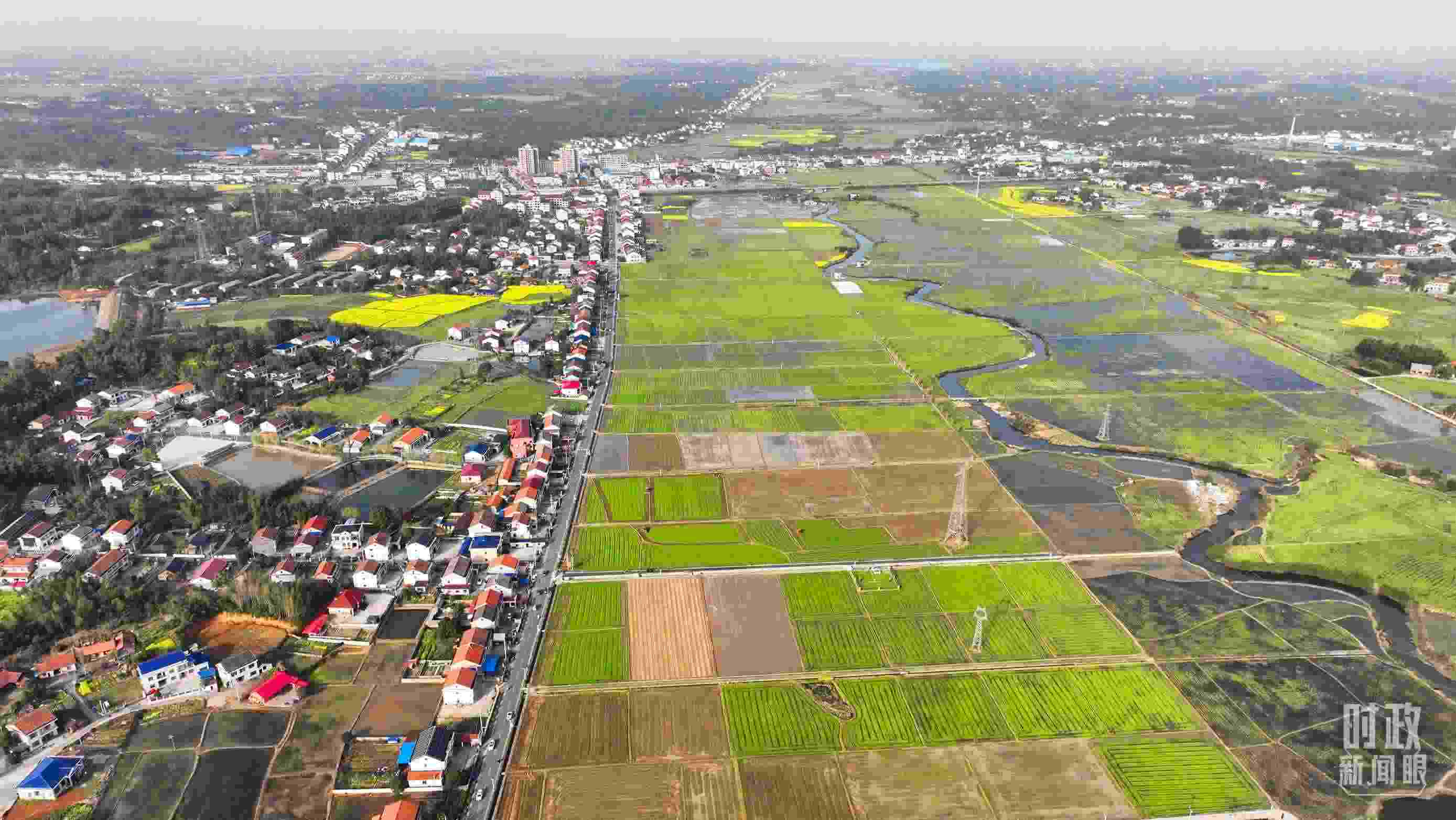 △俯瞰常德市謝家鋪鎮(zhèn)港中坪村。（總臺(tái)國(guó)廣記者李晉拍攝）