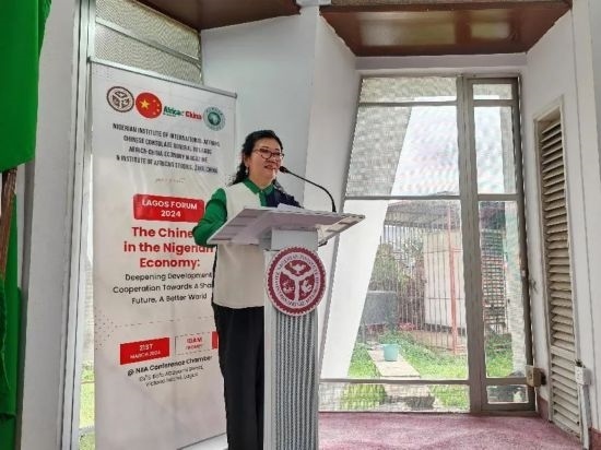 3月21日，中國駐拉各斯總領事嚴宇清在首屆拉各斯論壇上致辭。（圖片由中國駐拉各斯總領事館提供）