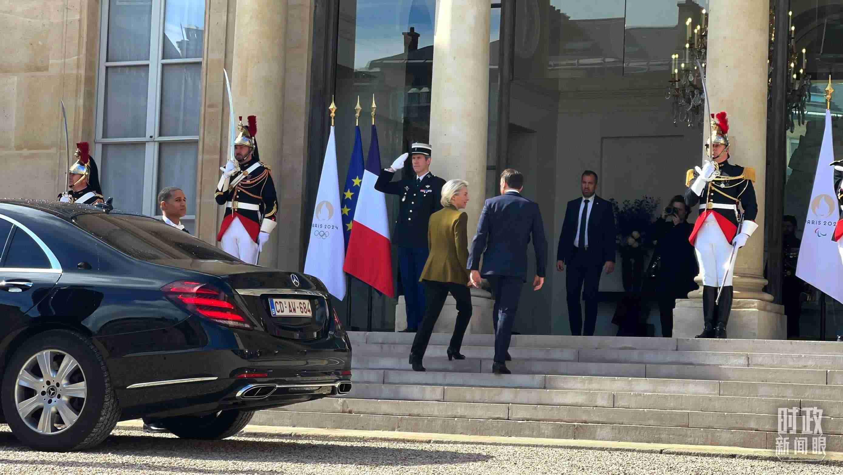 △歐盟委員會主席馮德萊恩抵達愛麗舍宮。（總臺央視記者張洛嘉拍攝）