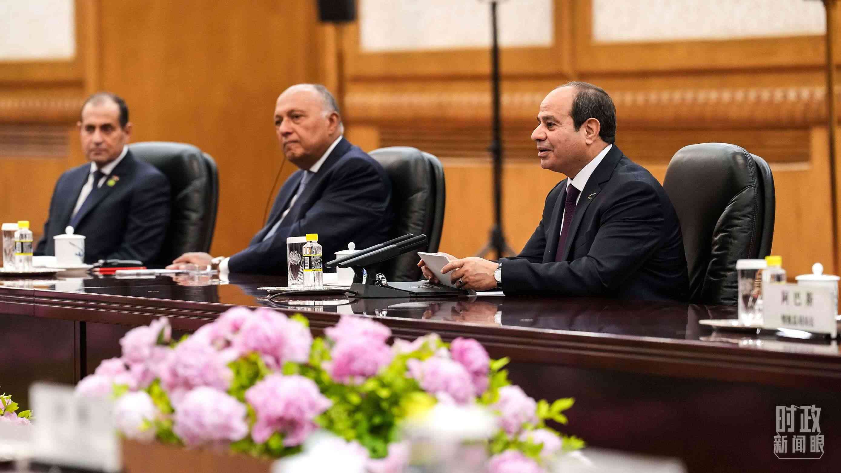 △會(huì)談中的塞西總統(tǒng)。（總臺(tái)國廣記者李晉拍攝）