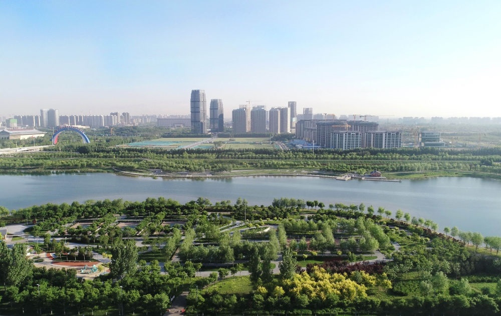 石家莊市滹沱河景色（2022年5月16日攝，無人機照片）。新華社記者 楊世堯 攝