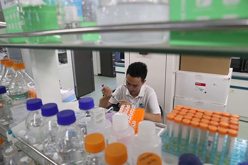 在三亞崖州灣科技城，一名青年科技工作者正在進(jìn)行科研工作。