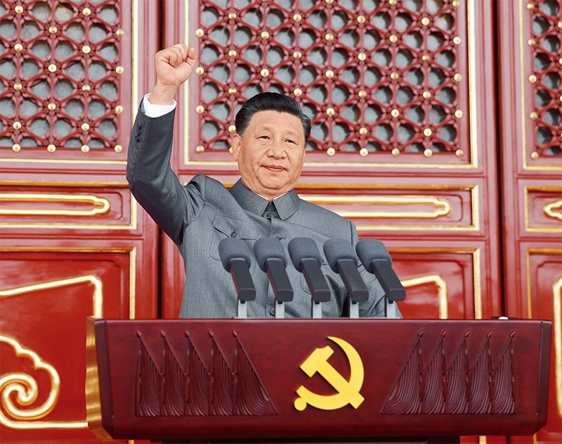 2021年7月1日，慶祝中國共產(chǎn)黨成立100周年大會(huì)在北京天安門廣場隆重舉行。中共中央總書記、國家主席、中央軍委主席習(xí)近平發(fā)表重要講話。 新華社記者 鞠鵬/攝