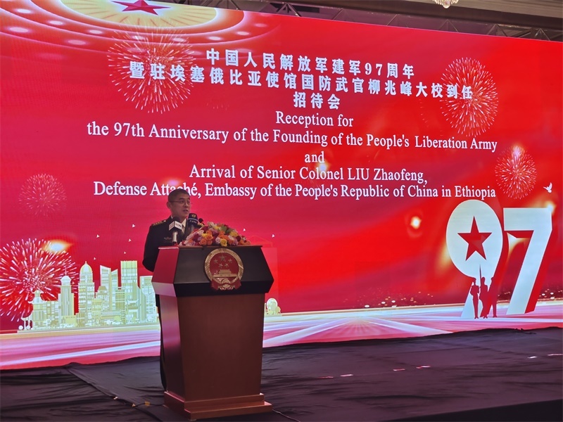 中國(guó)駐埃塞俄比亞使館國(guó)防武官柳兆峰致辭。攝影江絳