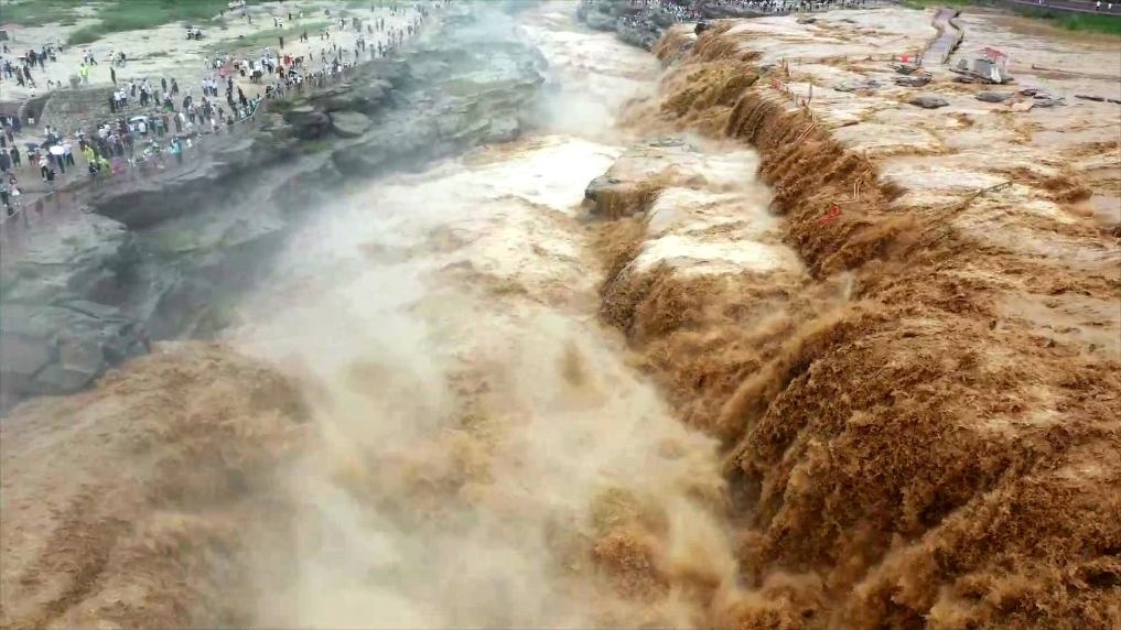 黃河壺口瀑布水量大增，出現(xiàn)壯美黃色瀑布群景觀。新華社發(fā) 呂桂明 攝