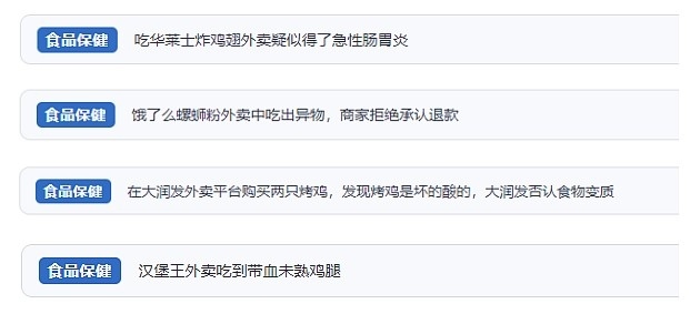 網(wǎng)友涉及外賣的相關(guān)投訴。（“人民投訴”用戶投訴截圖）