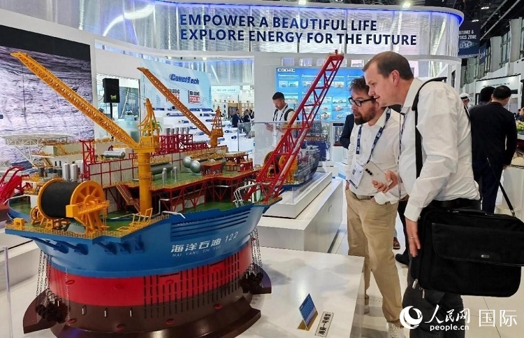 觀眾在中企展臺參觀。人民網(wǎng)記者管克江攝