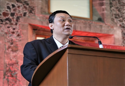 拉美分社負(fù)責(zé)人苗野主持慶?；顒?。主辦方供圖