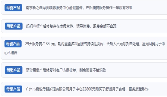 網(wǎng)友涉及產(chǎn)后康復(fù)保健消費(fèi)糾紛的相關(guān)投訴問(wèn)題。（“人民投訴”用戶投訴截圖）